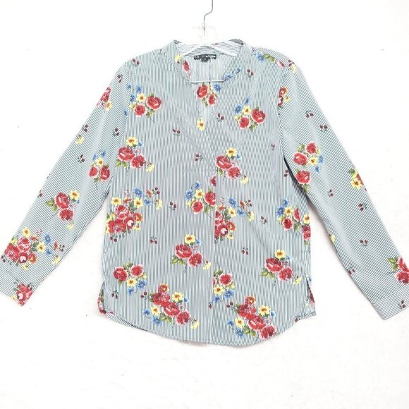 S.R. By Sweet Rain Blouse Top Women's Small Blue/Red Floral long sleeve - Picture 1 of 10